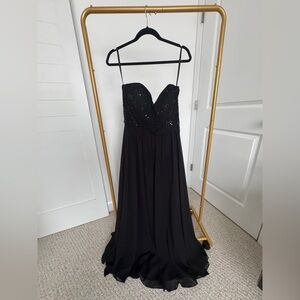 Black Strapless Sequin Bodice Evening Gown